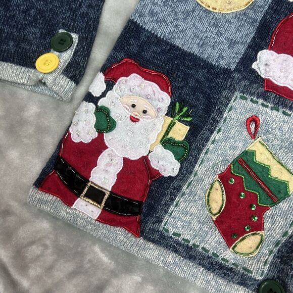 Vtg Tiara International Christmas Sweater Women Button Cardigan holiday party - Picture 7 of 13